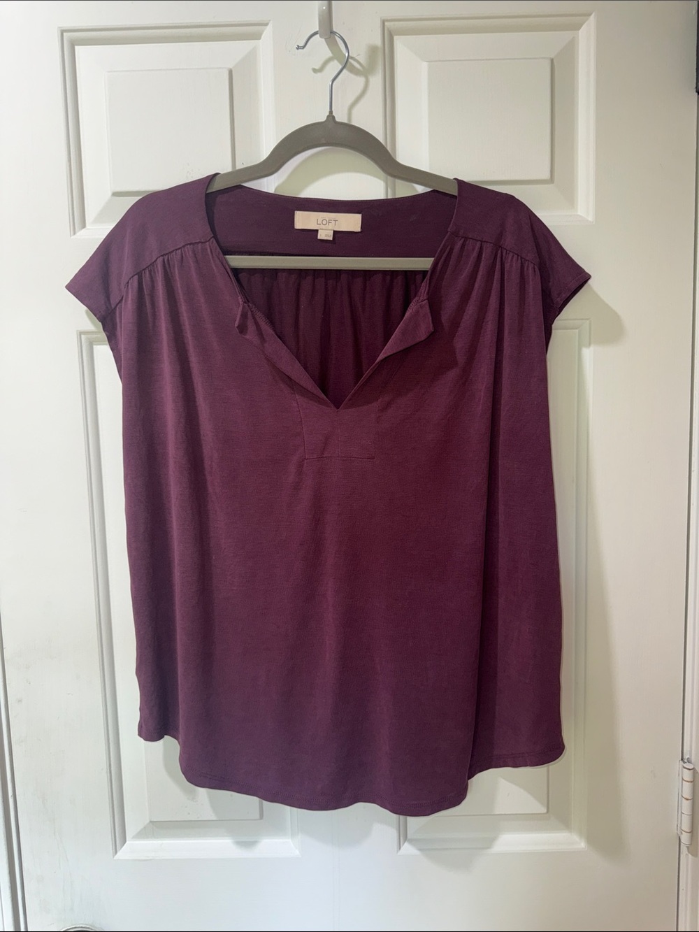 LOFT Plum Cap-Sleeve Split V-Neck Blouse